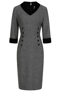 Banned Apparel - Sylvia Herringbone Pencil Dress - Grey